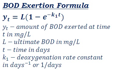 formula to measure the amount of BOD exerted at time t