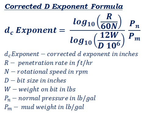 formula to calculate corrected D exponent or drillability of the drilling system