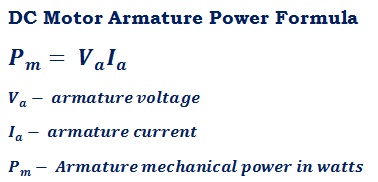 formula to calculate DC motor armature mechanical power