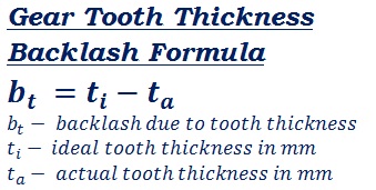 formula to calculate backlash due to gear tooth (train) thickness Backlash