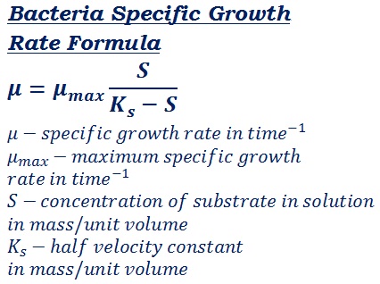 formula to measure dependence of the bacteria growth rate on the substrate concentration