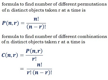 formula to find different number of permutations nPr & combinations nCr