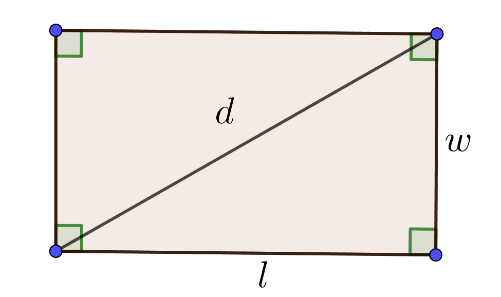 formula to find the area, perimeter and diagonal length of a Rectangle