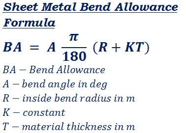 formula to calculate bend allowance of any material