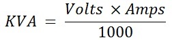 formula to calculate single phase kva