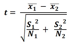 T-Test Formula to calculate differences between means of two samples