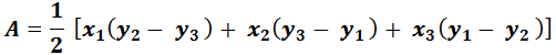 triangle area calculation by given 3 XY coordinate points formula