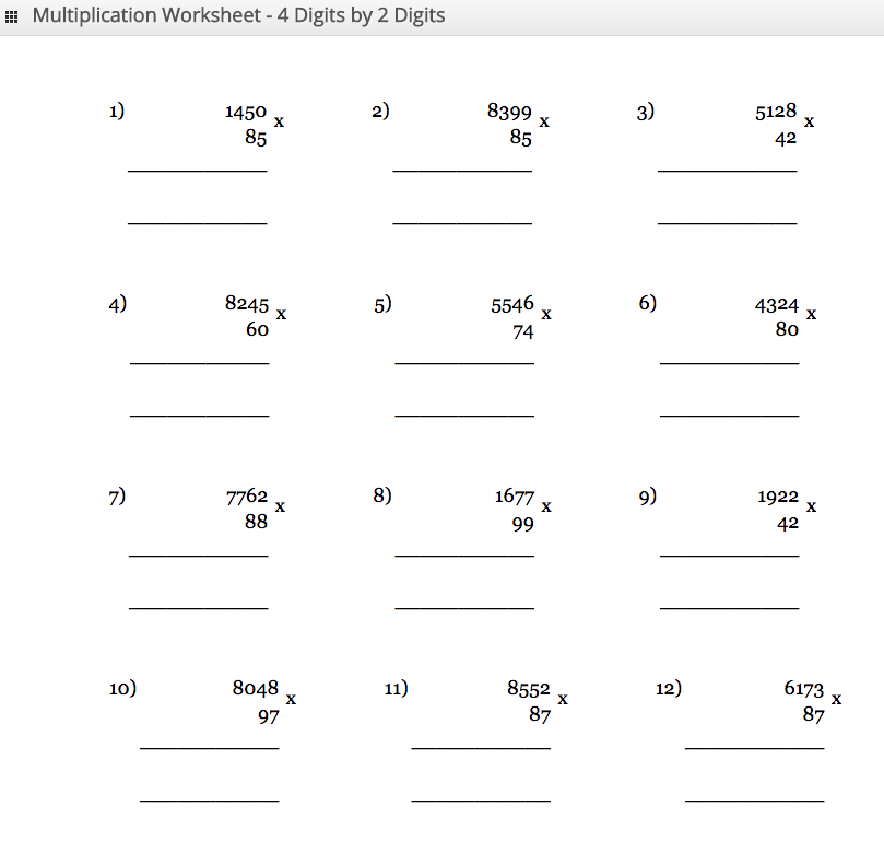 2 By 1 Digit Multiplication Worksheet